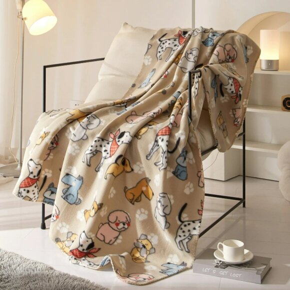Mainstays Extra Soft Warm Dogs In Scarves Fleece Plush Throw  Blanket 50" x 60" - Picture 1 of 1